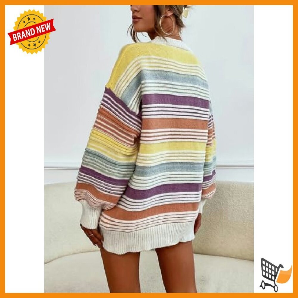 Oversized Striped Pullover Sweater Women's Knit Jumper Fall Winter - Picture 3 of 8